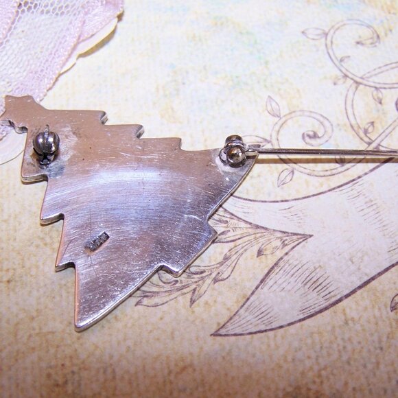 Vintage Sterling Silver Enamel Christmas Tree Pin Brooch - Picture 6 of 6